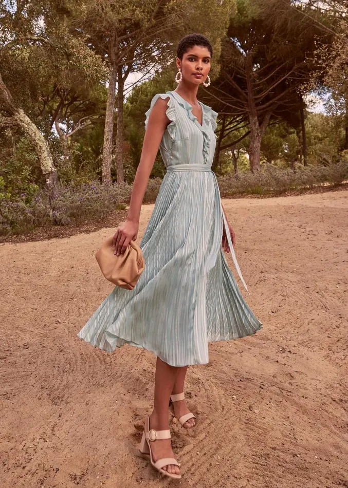Carmella Pleated Dress Pale Sage Women Phase Eight Dresses