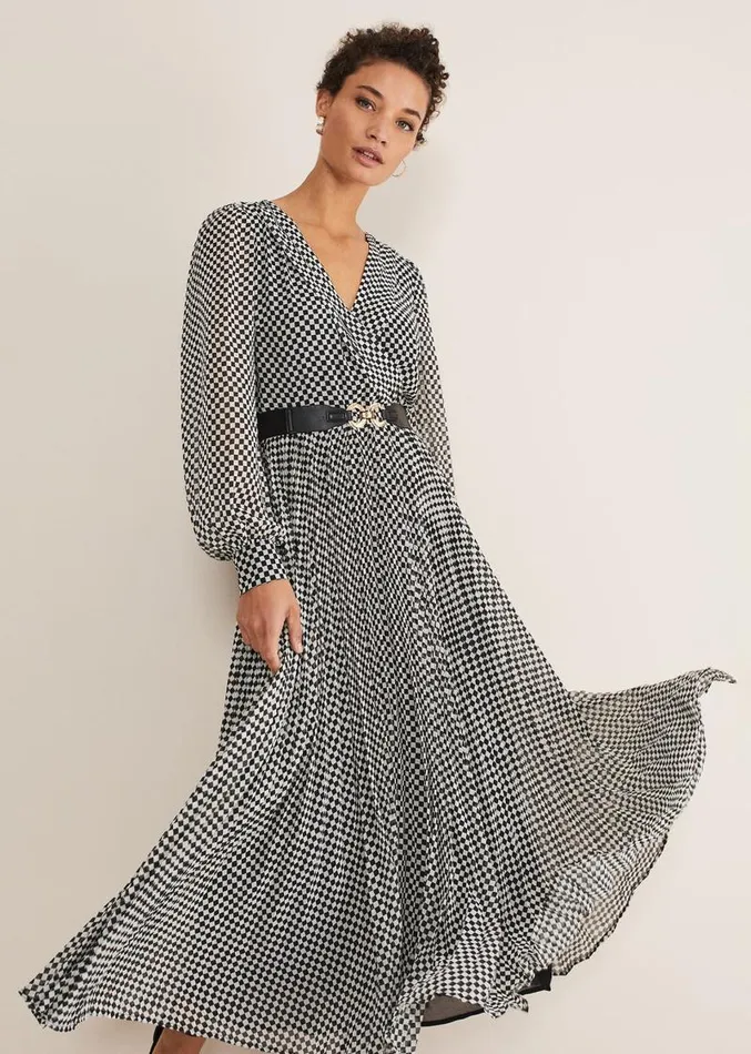 Carmen Checked Midaxi Dress Blackwhite Women Phase Eight Dresses