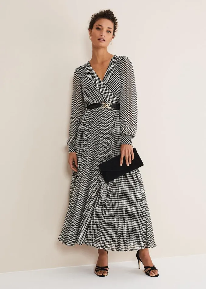 Carmen Checked Midaxi Dress Blackwhite Women Phase Eight Dresses