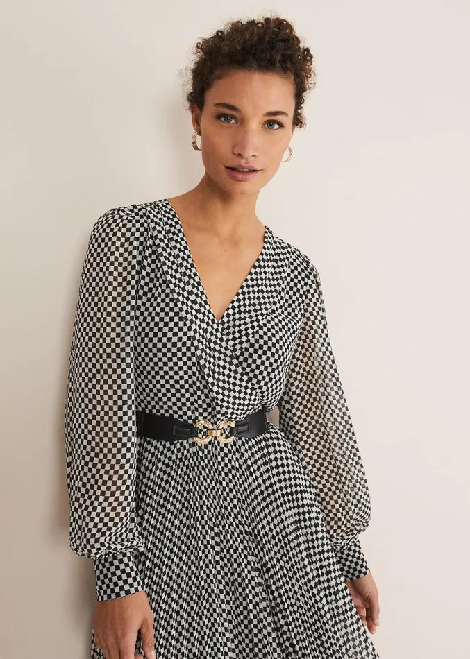 Carmen Checked Midaxi Dress Blackwhite Women Phase Eight Dresses