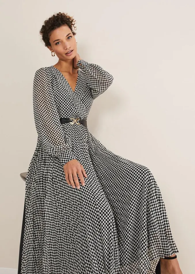 Carmen Checked Midaxi Dress Blackwhite Women Phase Eight Dresses