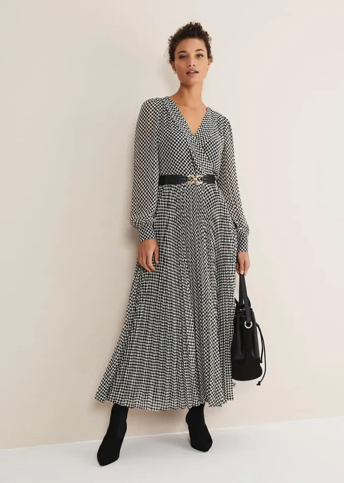 Carmen Checked Midaxi Dress Blackwhite Women Phase Eight Dresses