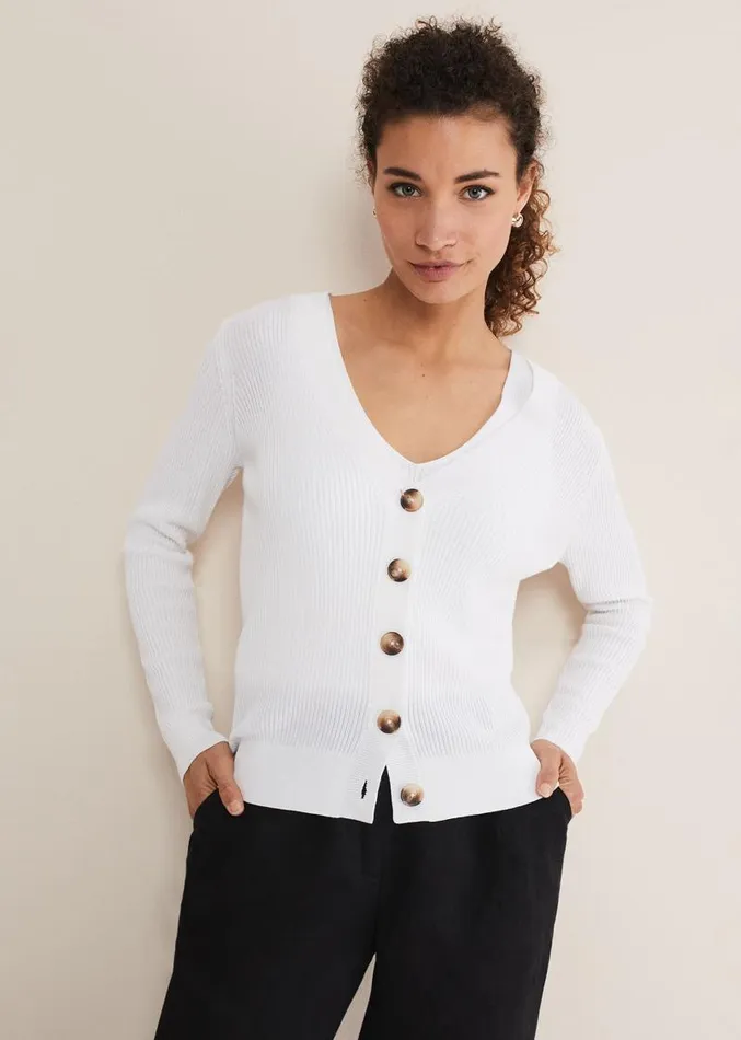Caryl Ribbed Cardigan White Women Phase Eight Knitwear