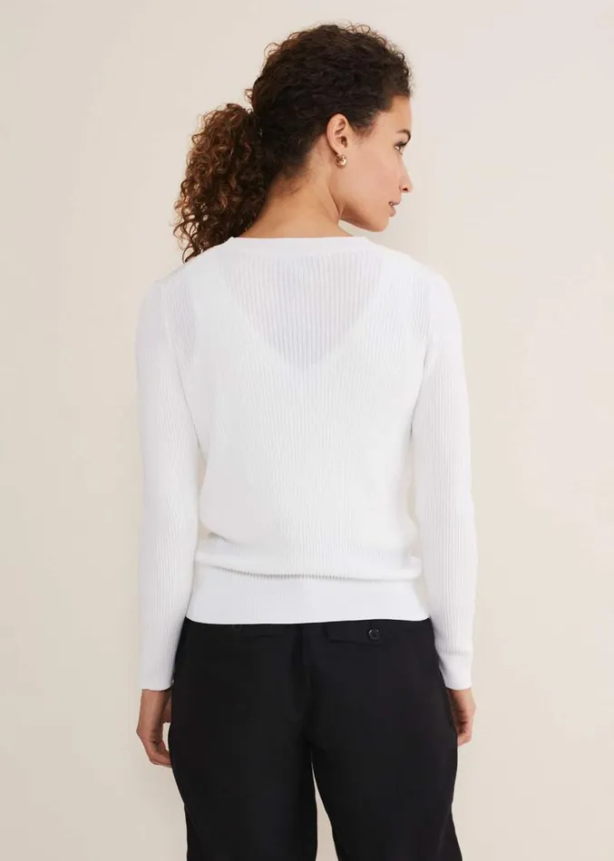 Caryl Ribbed Cardigan White Women Phase Eight Knitwear