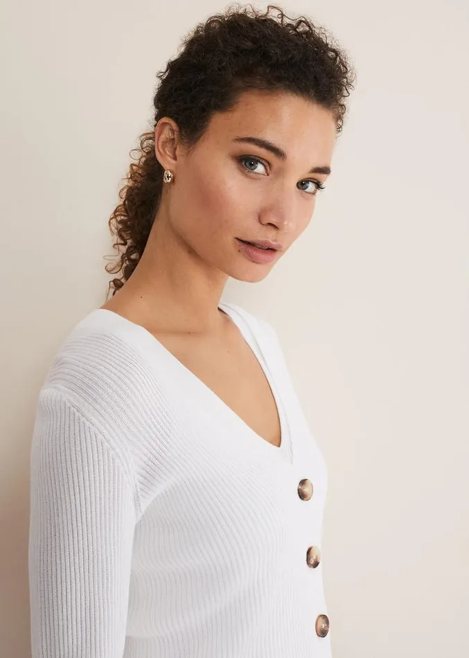 Caryl Ribbed Cardigan White Women Phase Eight Knitwear