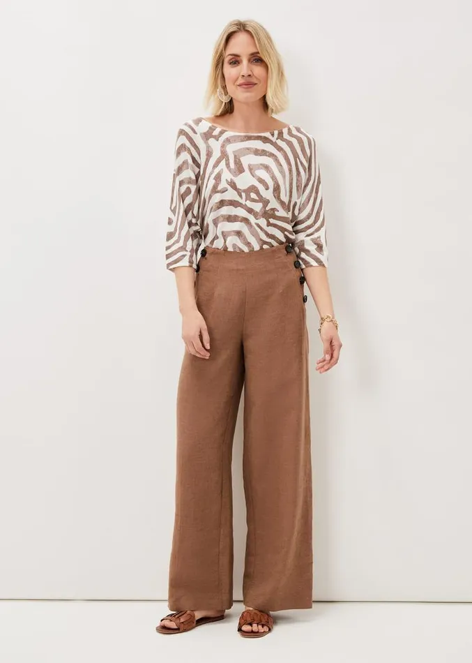 Cassandra Linen Wide Leg Trousers Brown Women Phase Eight Trousers