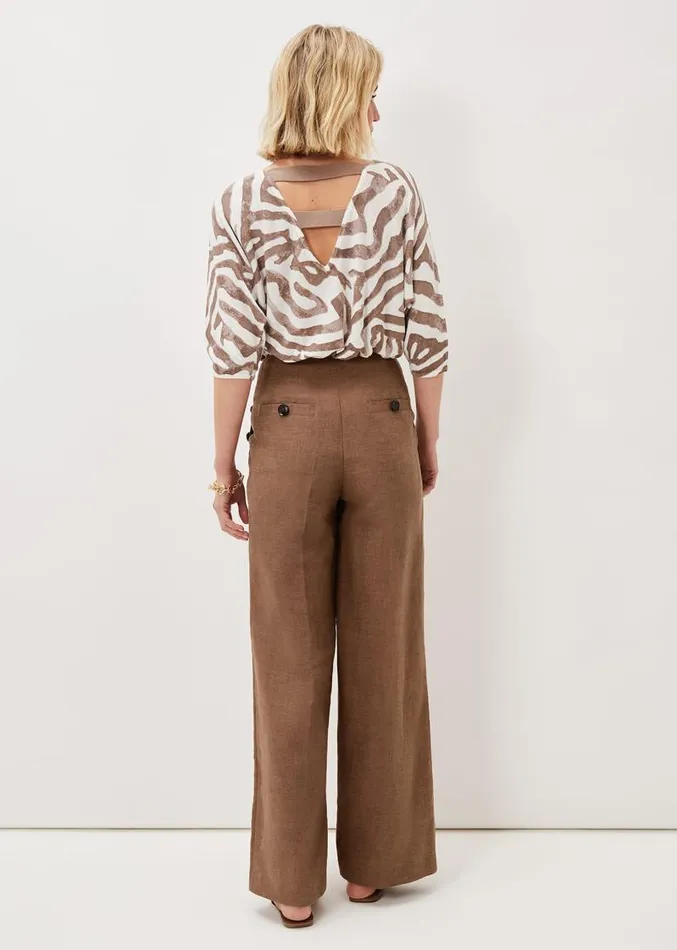 Cassandra Linen Wide Leg Trousers Brown Women Phase Eight Trousers