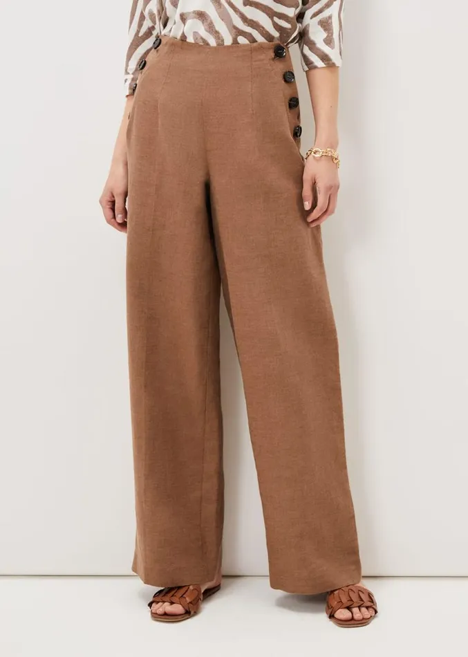 Cassandra Linen Wide Leg Trousers Brown Women Phase Eight Trousers