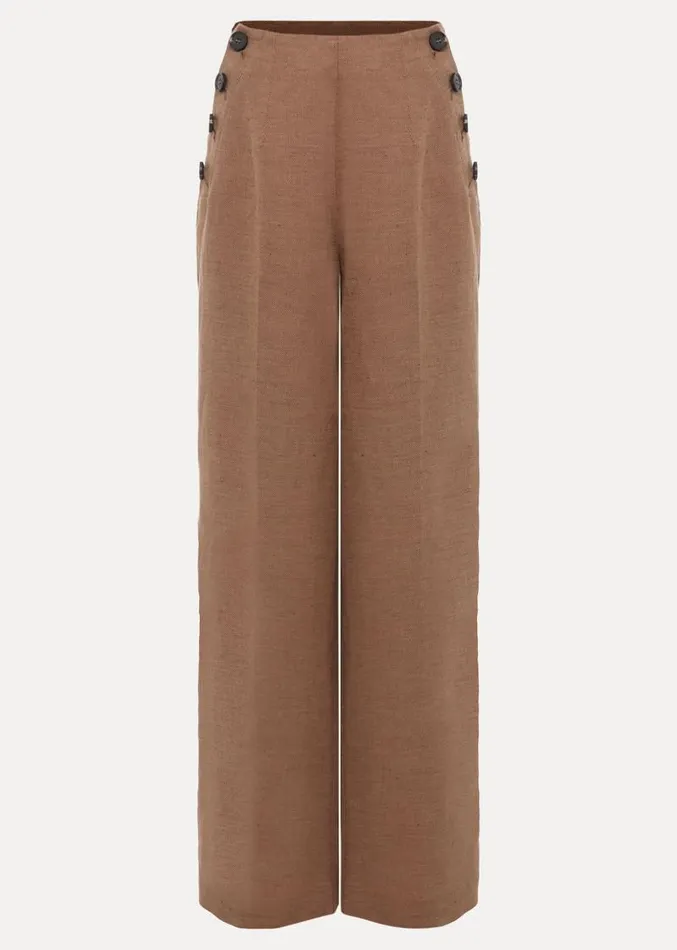 Cassandra Linen Wide Leg Trousers Brown Women Phase Eight Trousers