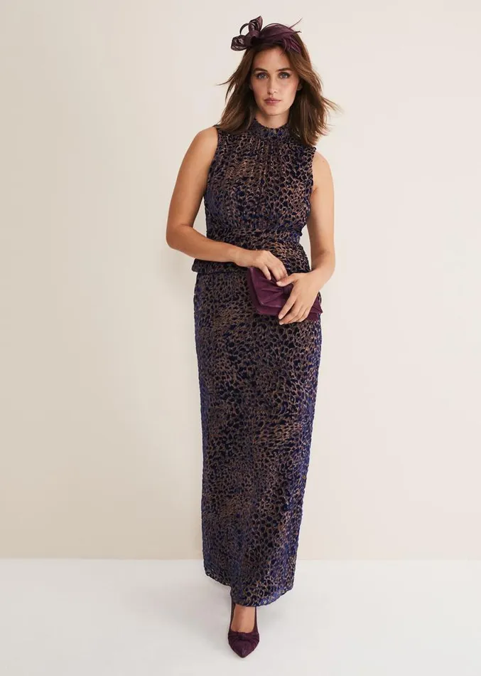 Catalina Leopard Velvet Maxi Dress Multicoloured Women Phase Eight Dresses