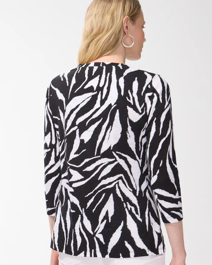 Chico039s Animal Print 34 Sleeve Slub Tee Black Women Tops