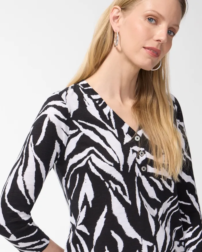 Chico039s Animal Print 34 Sleeve Slub Tee Black Women Tops