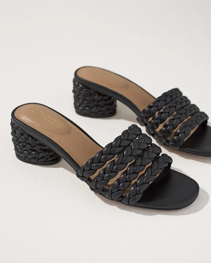 Chico039s Black Braided Leather Sandals Black Women Shoes