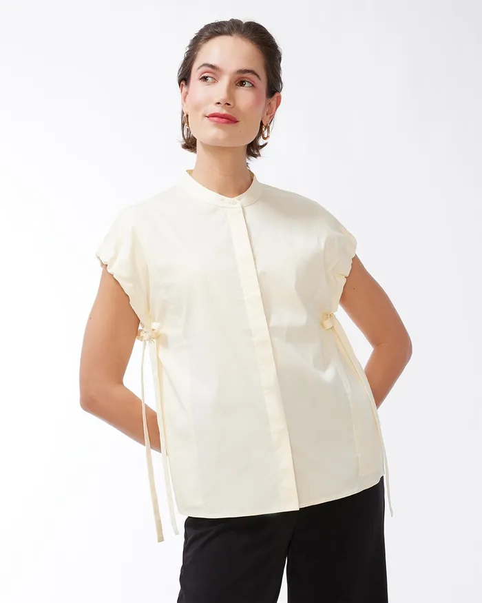 Chico039s Black Label Poplin Neutral Blouse Cream Women Tops