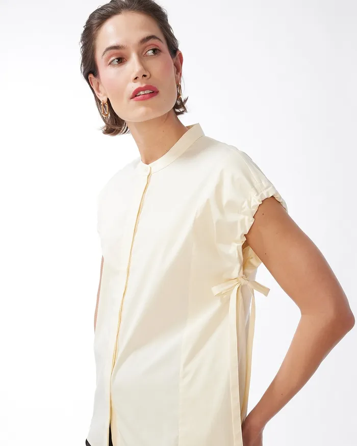 Chico039s Black Label Poplin Neutral Blouse Cream Women Tops