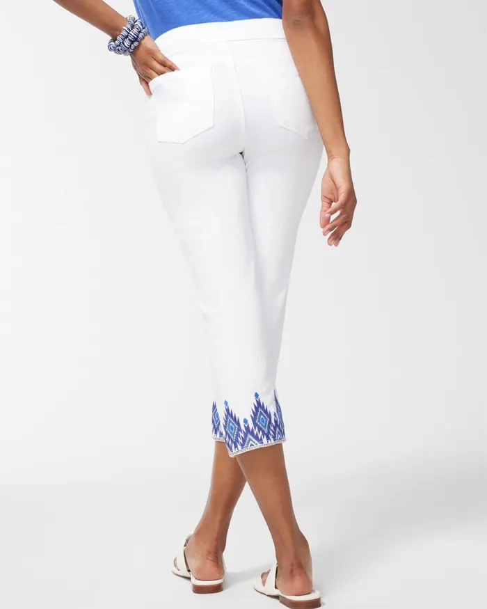 Chico039s Boho Embellished PullOn Capris Alabaster Women Jeans and Denim
