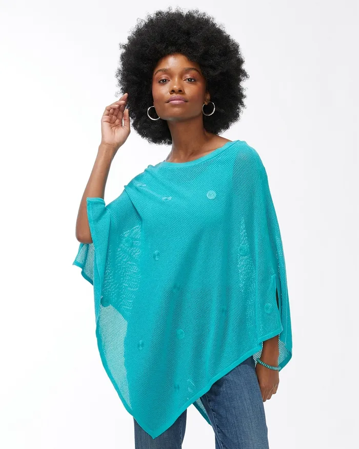 Chico039s Embroidered Daisy Mesh Poncho Agua Azul Women Tops