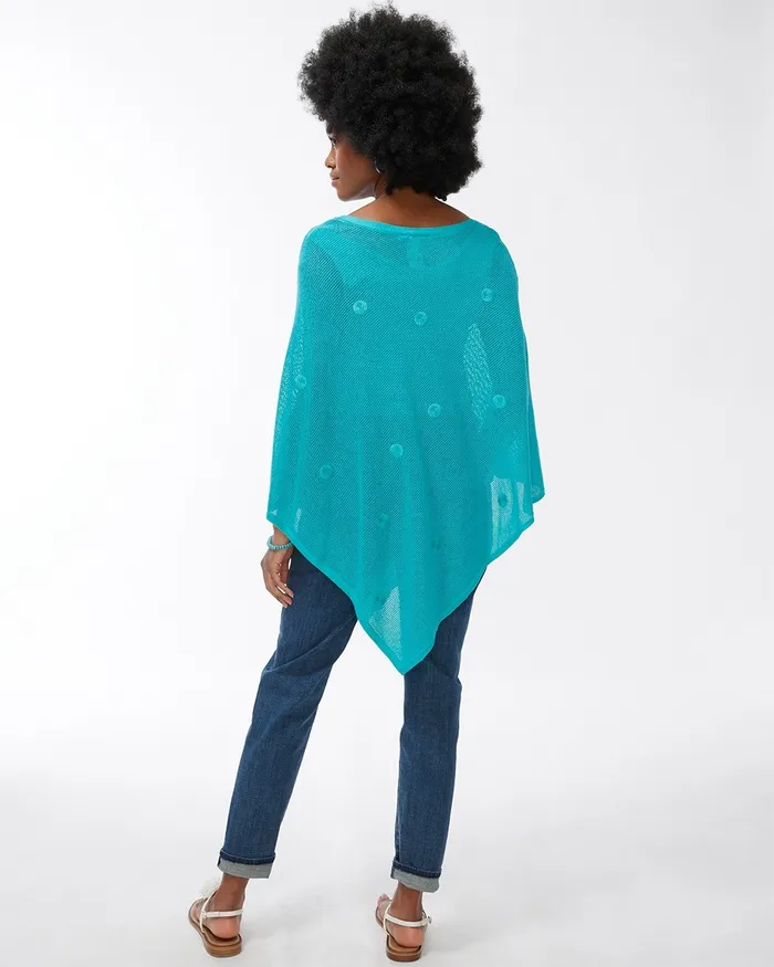 Chico039s Embroidered Daisy Mesh Poncho Agua Azul Women Tops