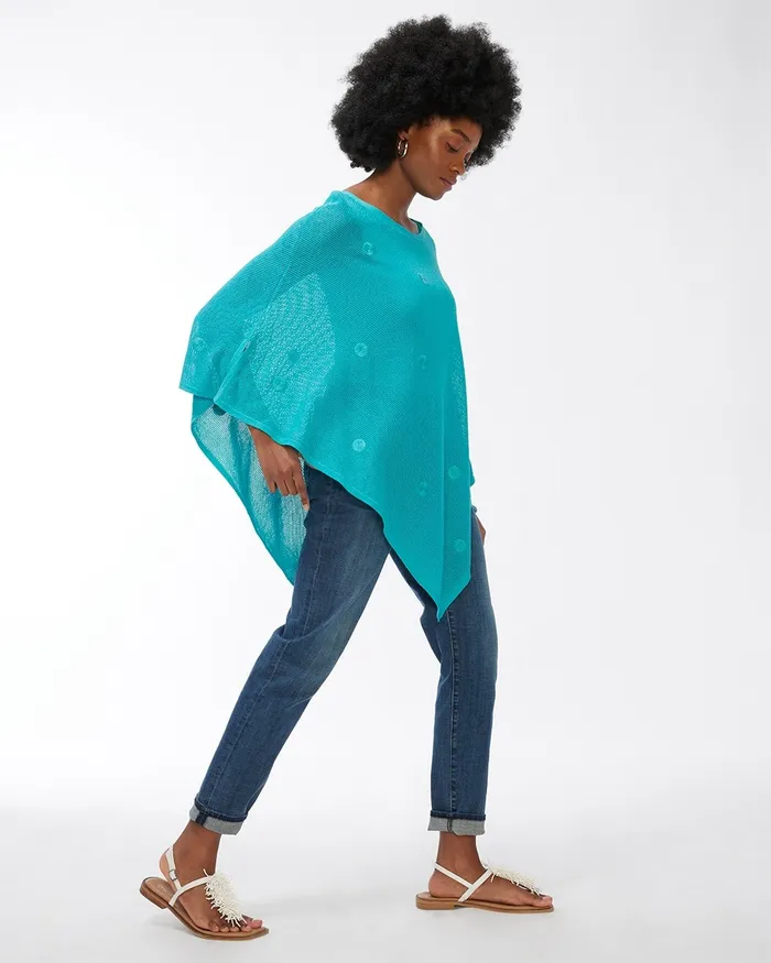 Chico039s Embroidered Daisy Mesh Poncho Agua Azul Women Tops