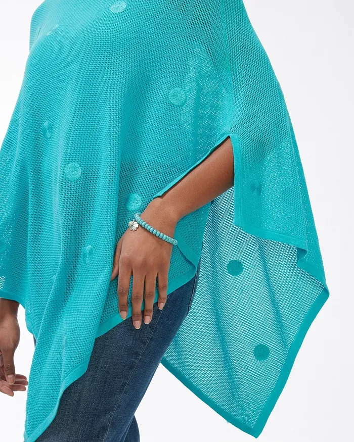 Chico039s Embroidered Daisy Mesh Poncho Agua Azul Women Tops