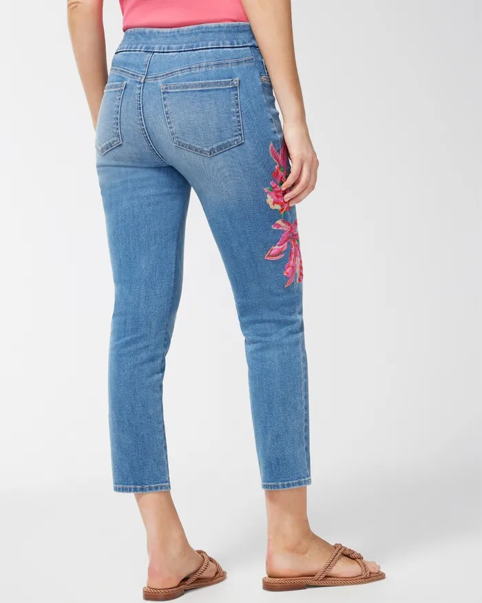 Chico039s Embroidered Palms PullOn Crops Southampton Indigo Women Jeans and Denim