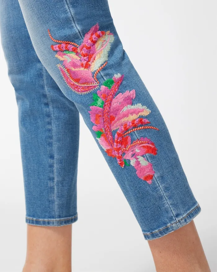 Chico039s Embroidered Palms PullOn Crops Southampton Indigo Women Jeans and Denim