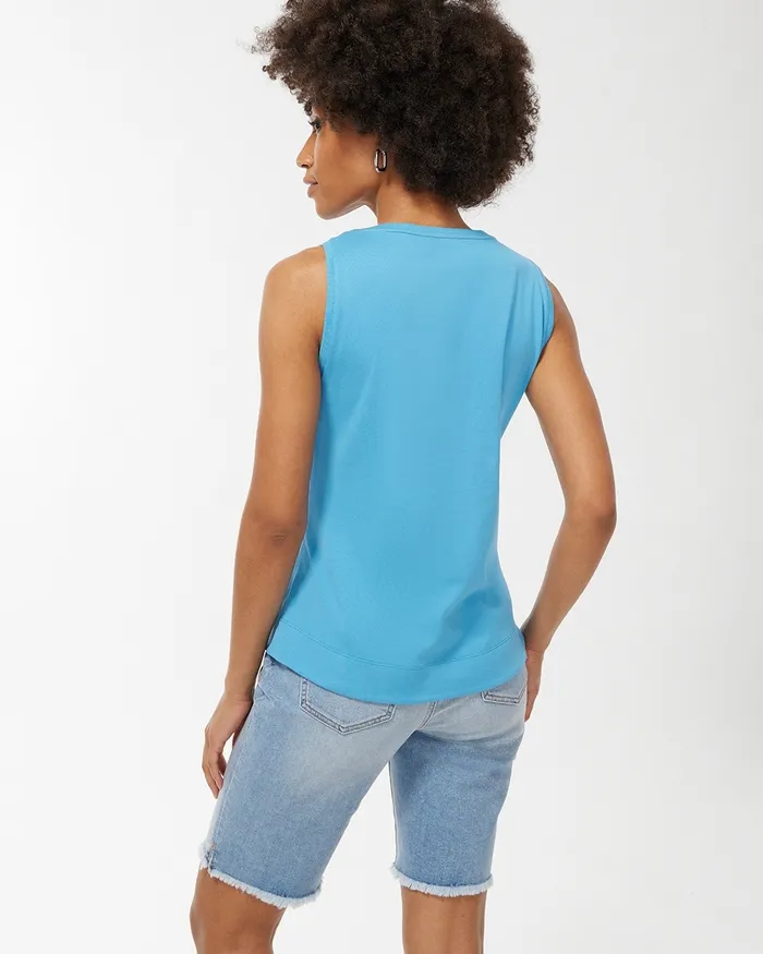 Chico039s Everyday Button Tank Amparo Blue Women Tops