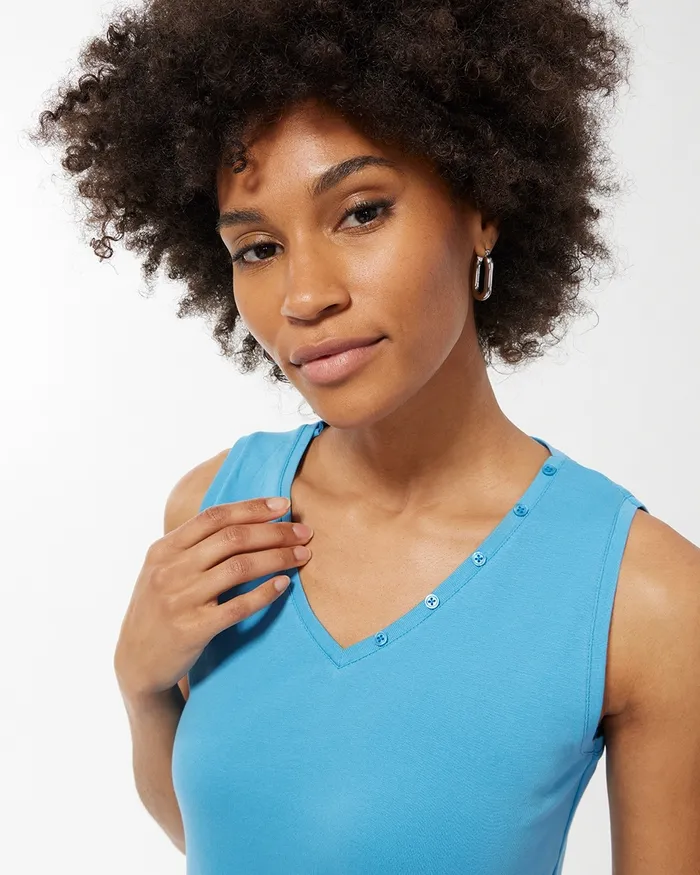 Chico039s Everyday Button Tank Amparo Blue Women Tops