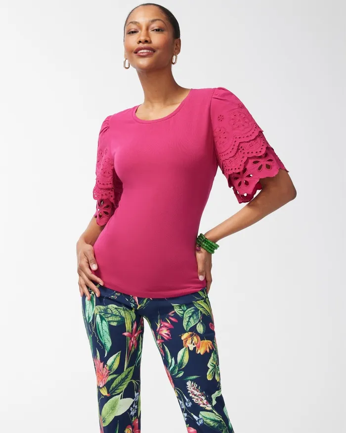 Chico039s Eyelet Tier Sleeve Top Botanic Berry Women Tees
