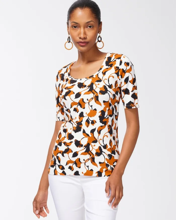 Chico039s Floral Everyday Cotton Tee Alabaster Women Tees