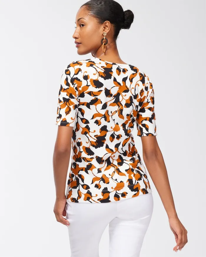 Chico039s Floral Everyday Cotton Tee Alabaster Women Tees