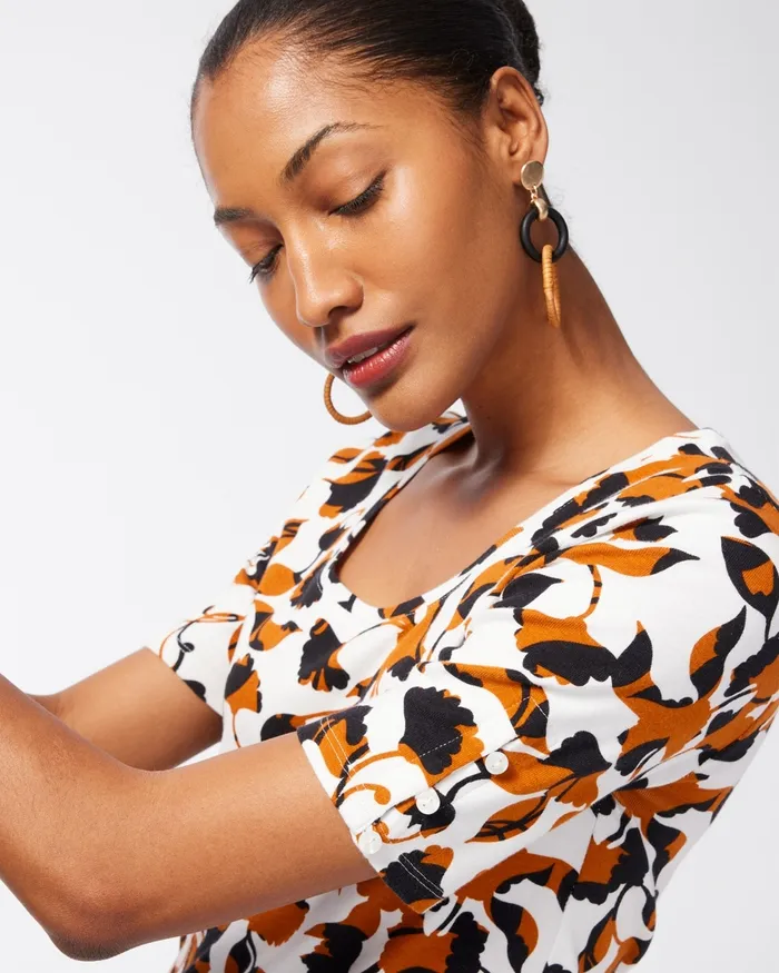 Chico039s Floral Everyday Cotton Tee Alabaster Women Tees
