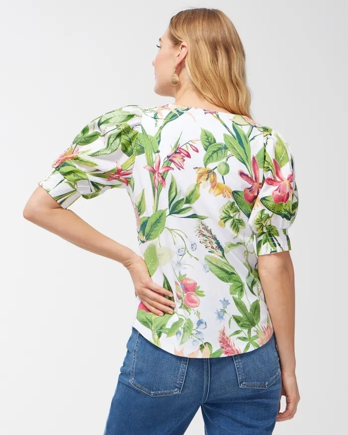 Chico039s Floral Square Neck Puff Sleeve Top Alabaster Women Tees