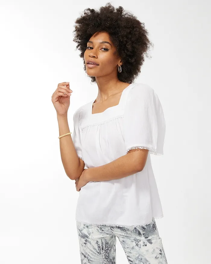 Chico039s Gauze Square Neck Top Alabaster Women Matching Sets