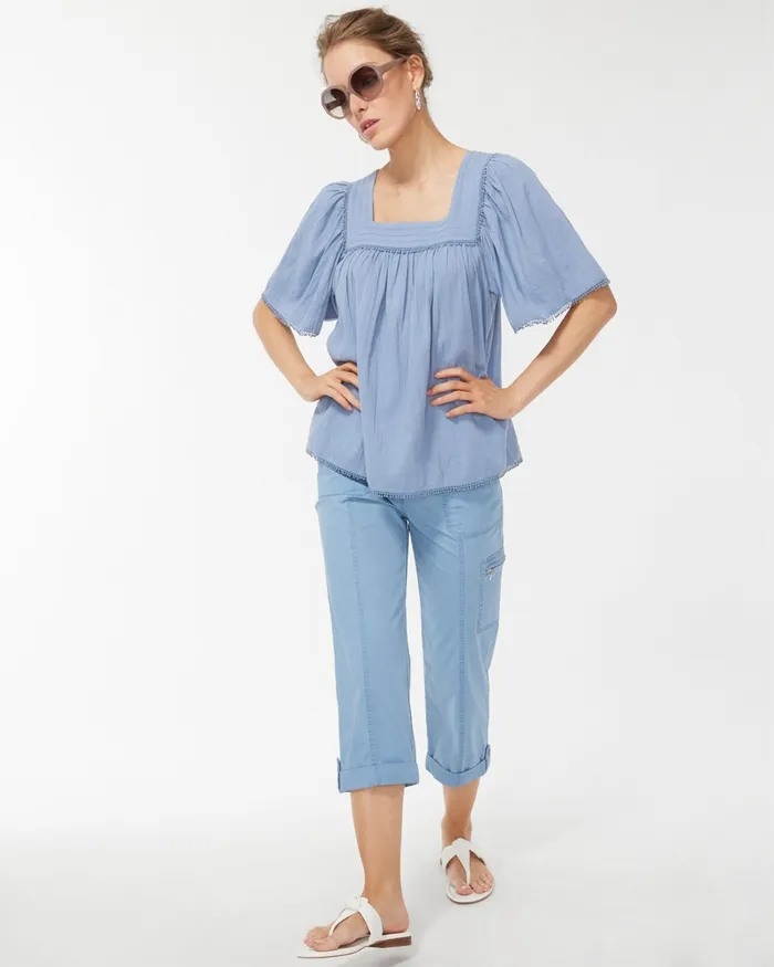 Chico039s Gauze Square Neck Top Alabaster Women Matching Sets