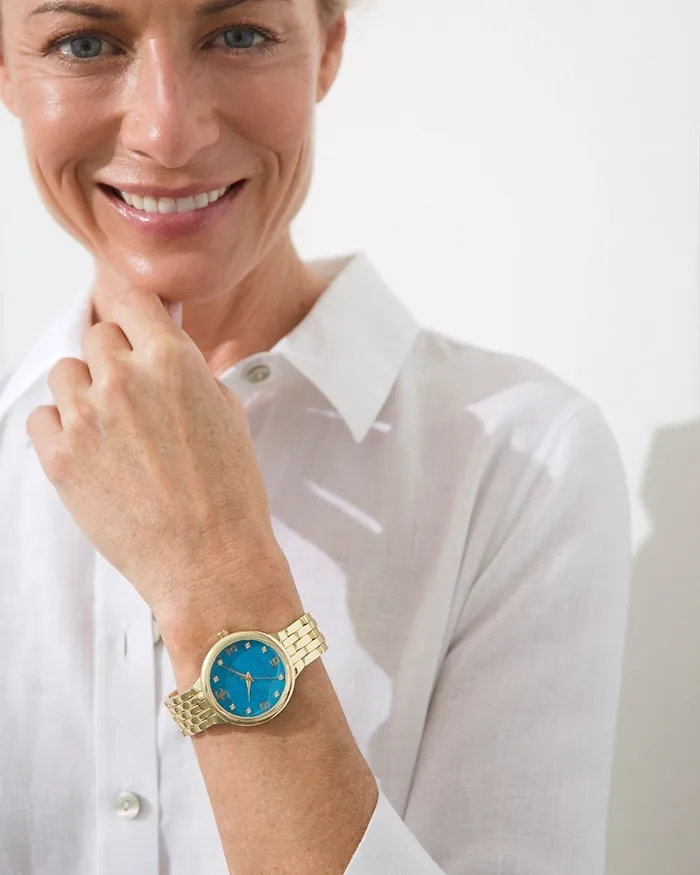 Chico039s Gold Tone And Turquoise Watch Gold Women Watches