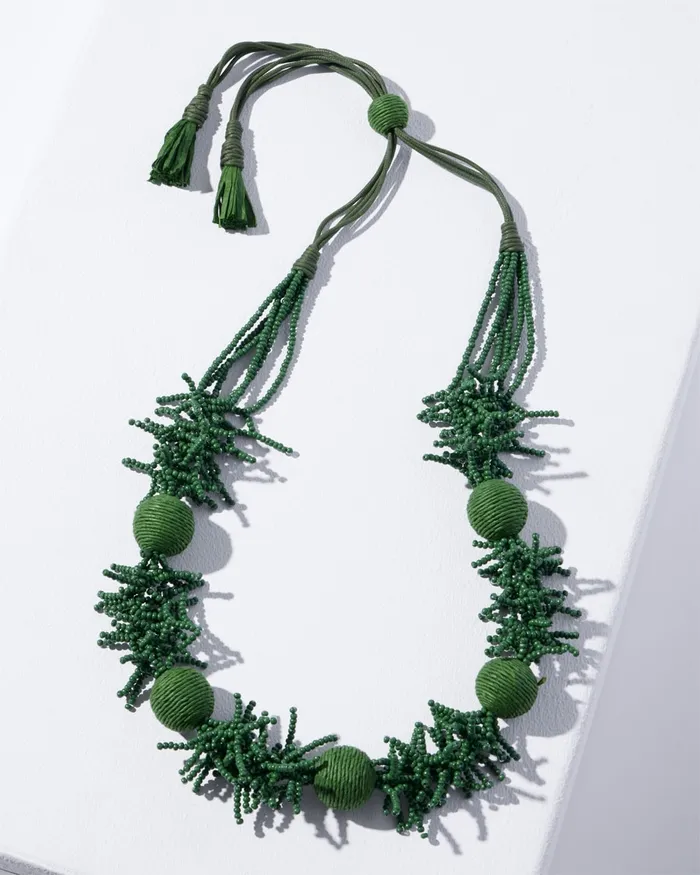 Chico039s Green Seed Bead Adjustable Necklace Green Women Necklaces
