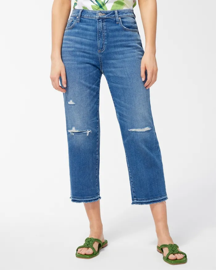 Chico039s High Rise Distressed Straight Crops Winchester Indigo Women Jeans and Denim