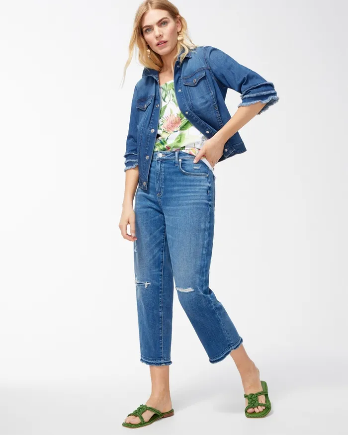 Chico039s High Rise Distressed Straight Crops Winchester Indigo Women Jeans and Denim