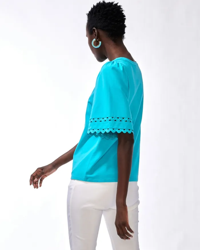 Chico039s Lace Detail Flutter Sleeve Tee Classic Navy Women Tops
