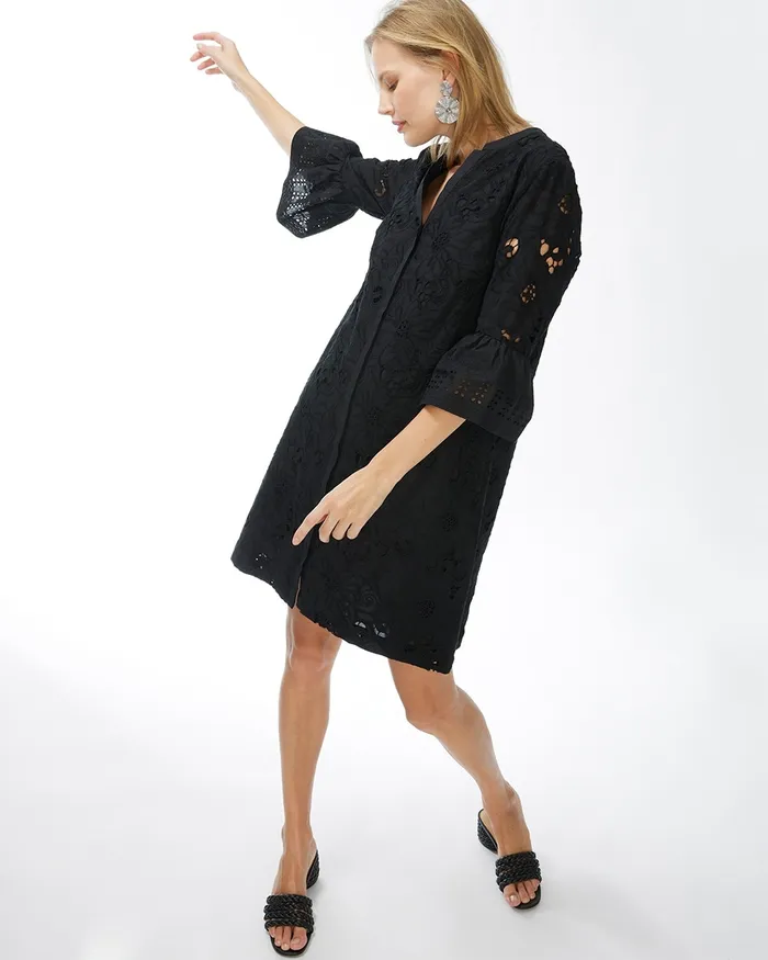 Chico039s Lace Flounce Sleeve Dress Black Women Dresses and Skirts