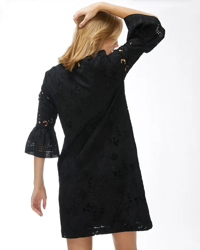 Chico039s Lace Flounce Sleeve Dress Black Women Dresses and Skirts