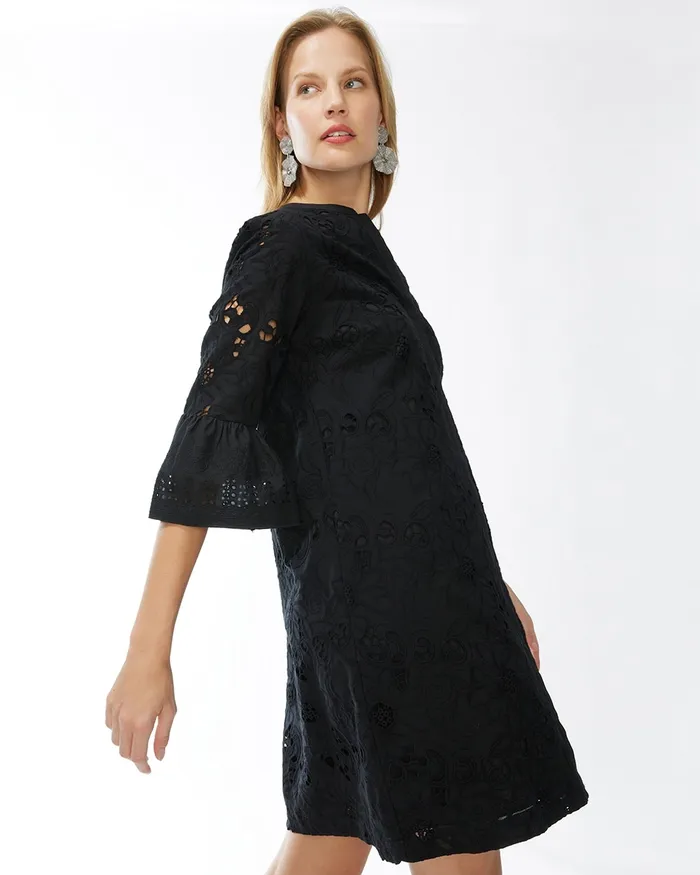 Chico039s Lace Flounce Sleeve Dress Black Women Dresses and Skirts