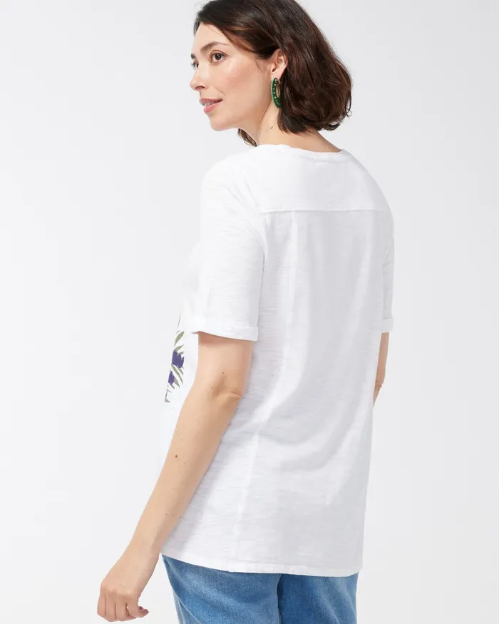Chico039s Leaf Print Seamed Slub Tee Alabaster Women Tees