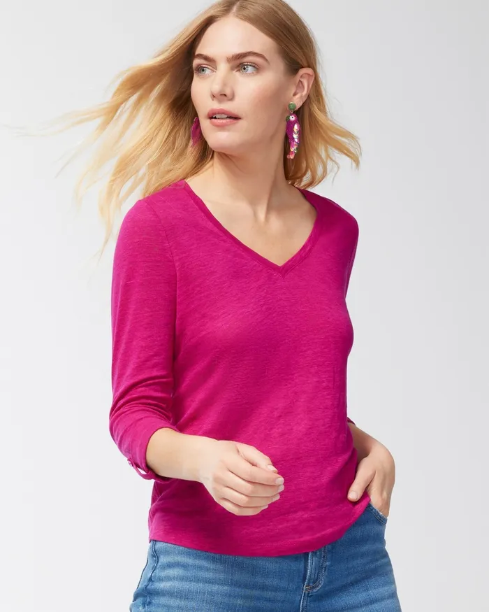 Chico039s Linen 34 Sleeve Tee Botanic Berry Women Tops