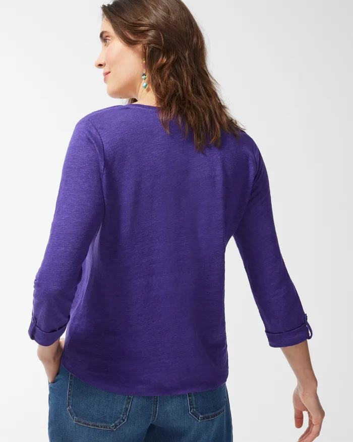 Chico039s Linen 34 Sleeve Tee Botanic Berry Women Tops