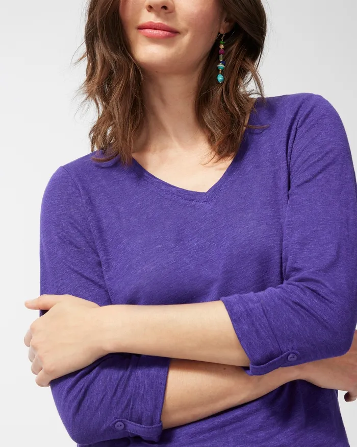 Chico039s Linen 34 Sleeve Tee Botanic Berry Women Tops