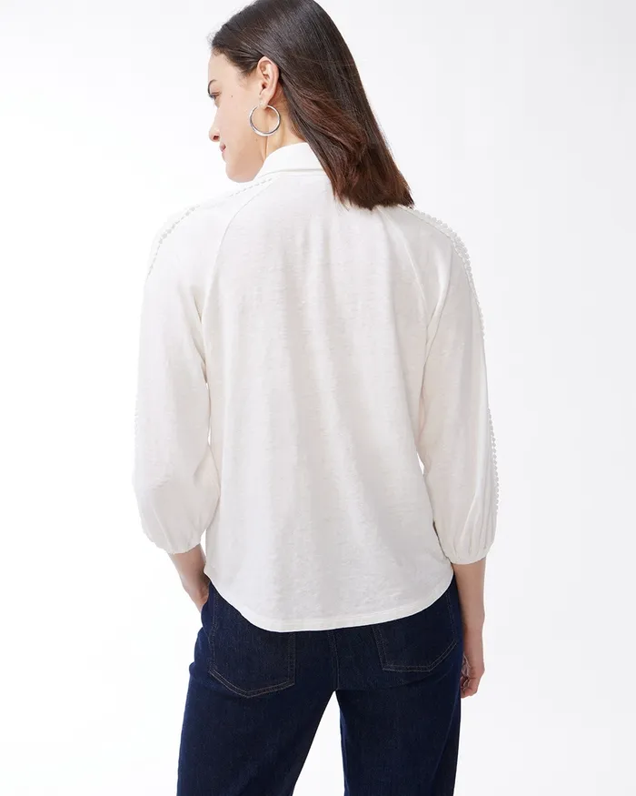 Chico039s LinenBlend Button Down Tee Alabaster Women Tops