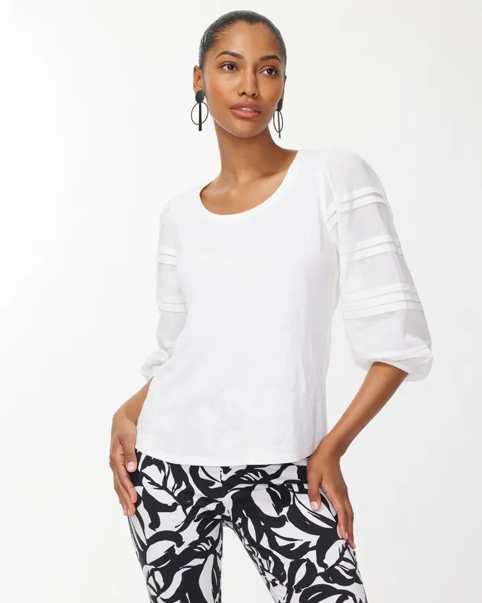 Chico039s LinenBlend Pleat Sleeve Top Alabaster Women Tees