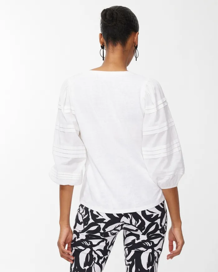 Chico039s LinenBlend Pleat Sleeve Top Alabaster Women Tees